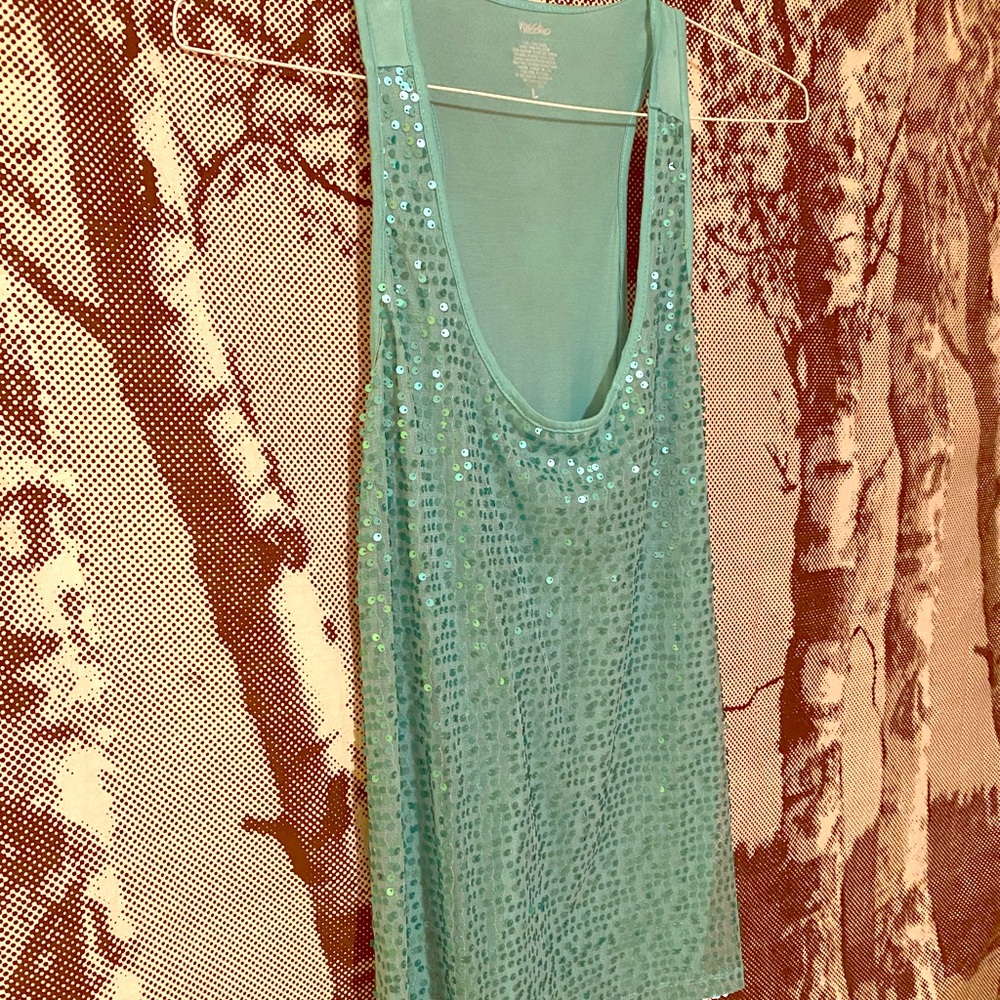 Aqua tank with sequin embellishments